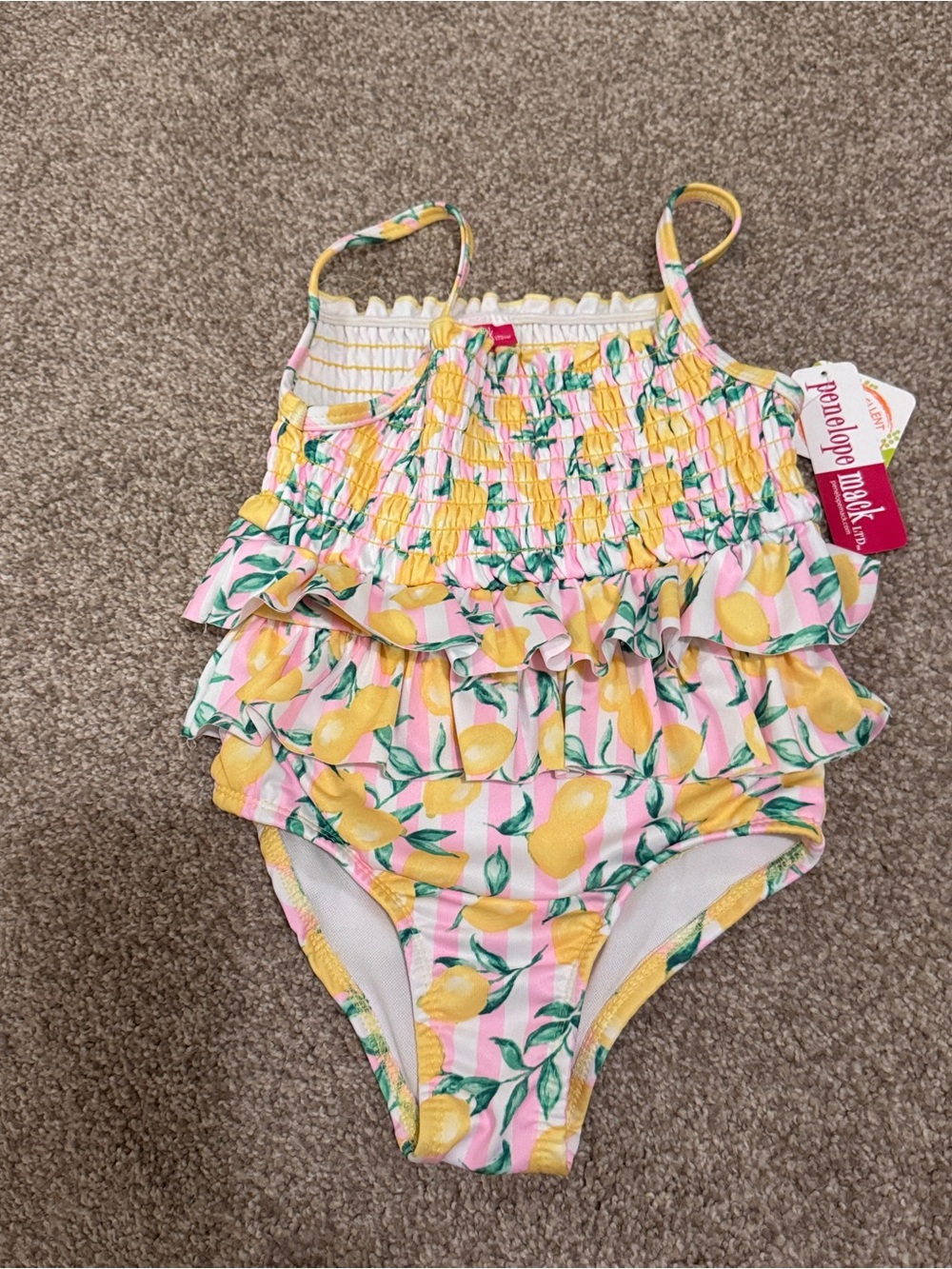NWT Penelope Mack Girl's Lemon Print Ruffle One-Piece Swimsuit Size 6